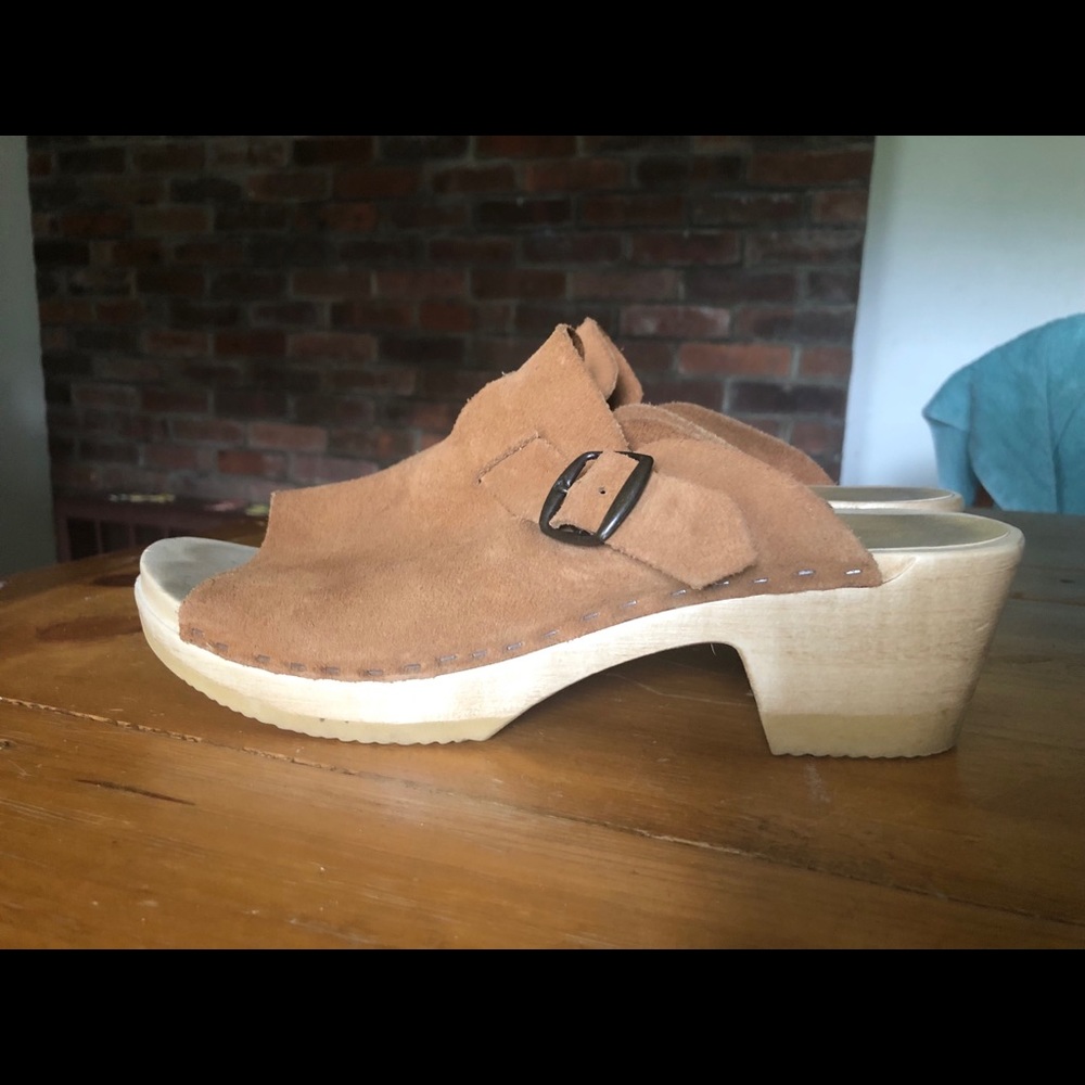 No. 6 Open Toe Mid Heel Clog, fits like 8.5